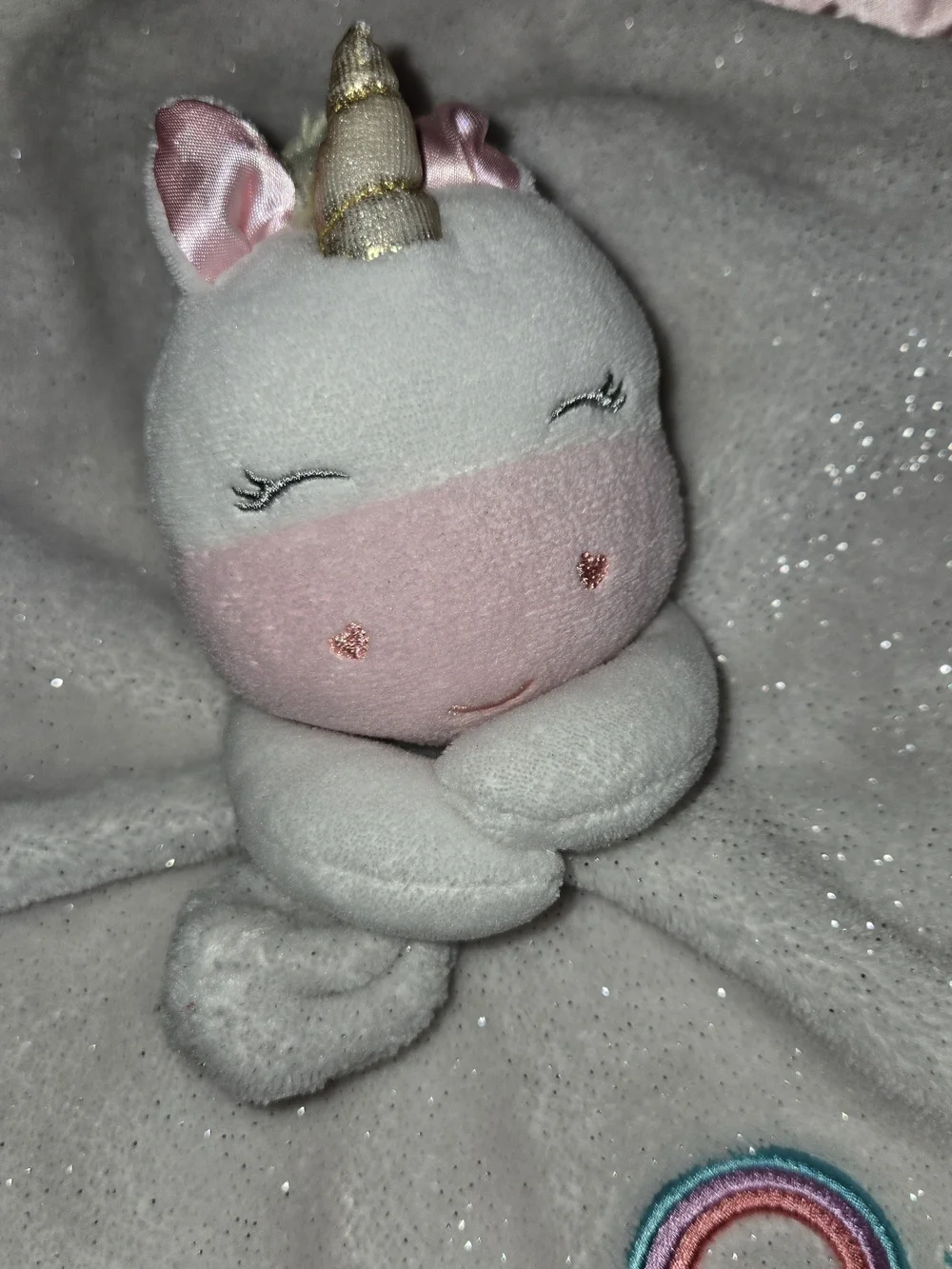 Baby Starters Pink and Cream Unicorn Lovey with Satin Trim